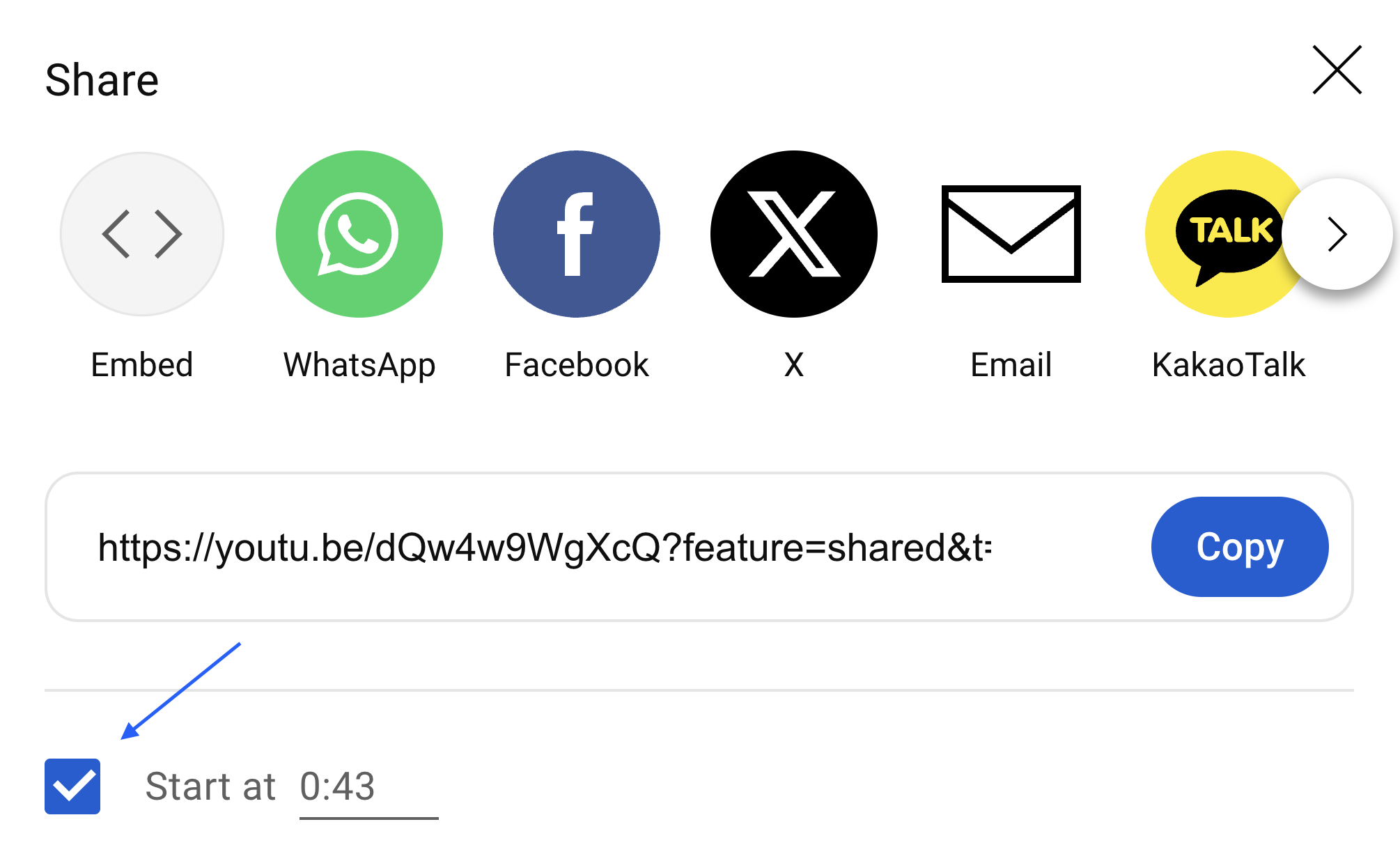 Tick the checkbox labeled "Start at" to include the timestamp automatically. 